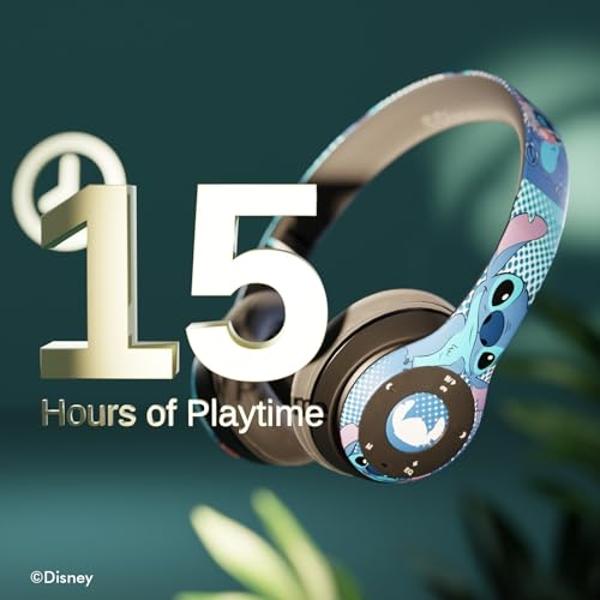 Disney Lilo & Stitch Expressions Bluetooth Over-Ear Headphones, Wireless Foldable Headset with Built-in Microphone - Stitch Expressions Design, for Adults and Kids