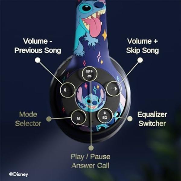 Disney Lilo & Stitch Lick Bluetooth Over-Ear Headphones, Wireless Foldable Headset with Built-in Microphone - Lilo & Stitch Lick Design, for Adults and Kids, Comfortable Auriculare