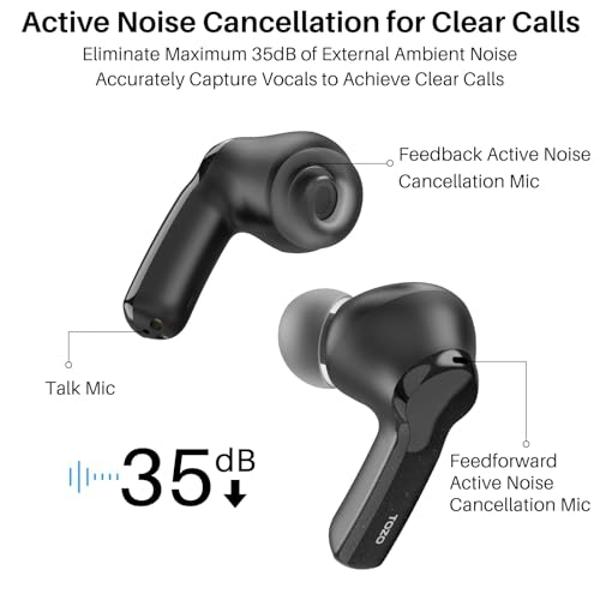 TOZO NC2 Hybrid Active Noise Cancelling Wireless Earbuds, in-Ear Detection Headphones, IPX6 Waterproof Bluetooth 5.3 Stereo Earphones, Immersive Sound Premium Deep Bass Headset Mat