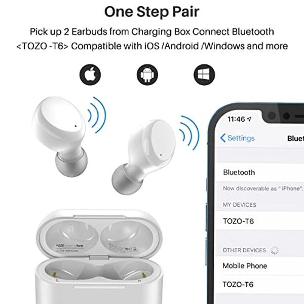 TOZO T6 Wireless Earbuds Bluetooth 5.3 Headphones, Ergonomic Design in Ear Headset, 50Hrs Playtime with Wireless Charging Case, APP EQ Customisable, IPX8 Waterproof