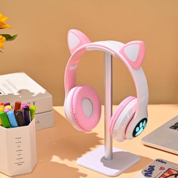 KERHAND Bluetooth Headphones for Kids, Cute Ear Cat Ear LED Light Up Foldable Headphones Stereo Over Ear with Microphone/TF Card Wireless Headphone for iPhone/iPad/Smartphone/Lapto