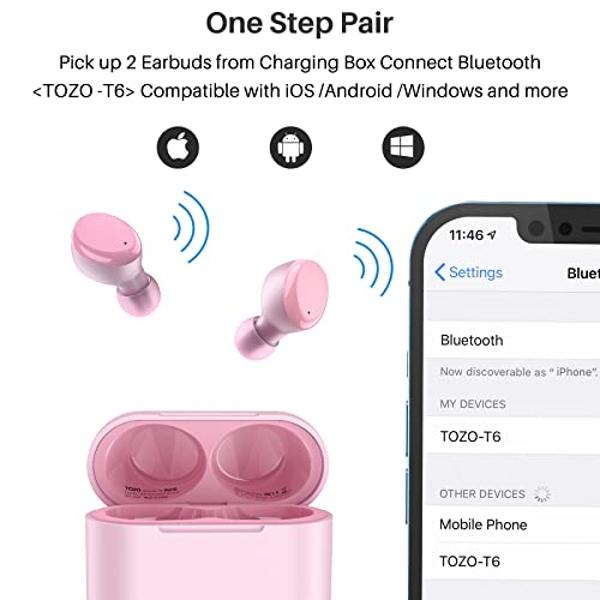 TOZO T6 Wireless Earbuds Bluetooth 5.3 Headphones, Ergonomic Design in Ear Headset, 50Hrs Playtime with Wireless Charging Case, APP EQ Customisable, IPX8 Waterproof