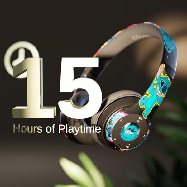 Disney Lilo & Stitch Bluetooth Over-Ear Headphones, Wireless Foldable Headset with Built-in Microphone - Lilo & Stitch Design, for Adults and Kids, Comfortable Auriculares: Electro