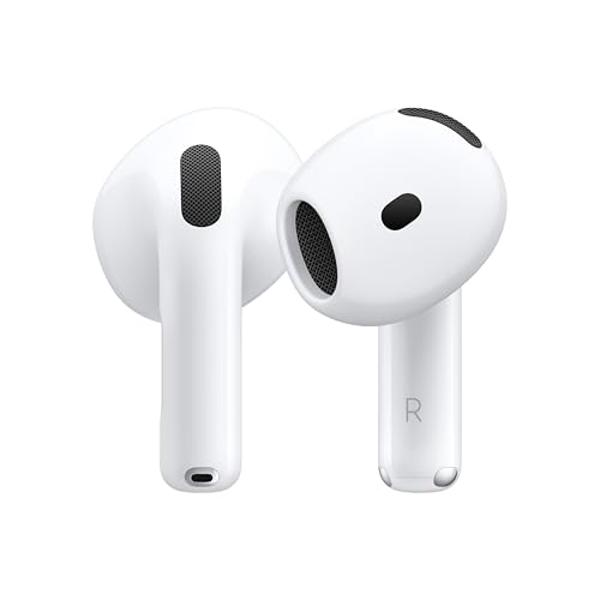 Apple AirPods 4 Wireless Earbuds, Bluetooth Headphones, Personalized Spatial Audio, Sweat and Water Resistant, USB-C Charging Case, H2 Chip, Up to 30 Hours of Battery Life, Effortl