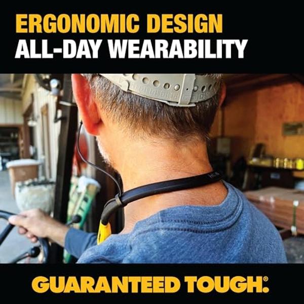 DEWALT Heavy Duty 2-in-1 Neckband Bluetooth Headphones w/Built-in Speakers, Jobsite Wearable Speaker & Around Neck Headphones, Wireless Bluetooth Headset, 60+ Hrs Hands-Free Music/