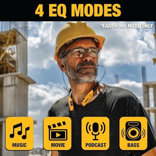 DEWALT Heavy Duty 2-in-1 Neckband Bluetooth Headphones w/Built-in Speakers, Jobsite Wearable Speaker & Around Neck Headphones, Wireless Bluetooth Headset, 60+ Hrs Hands-Free Music/