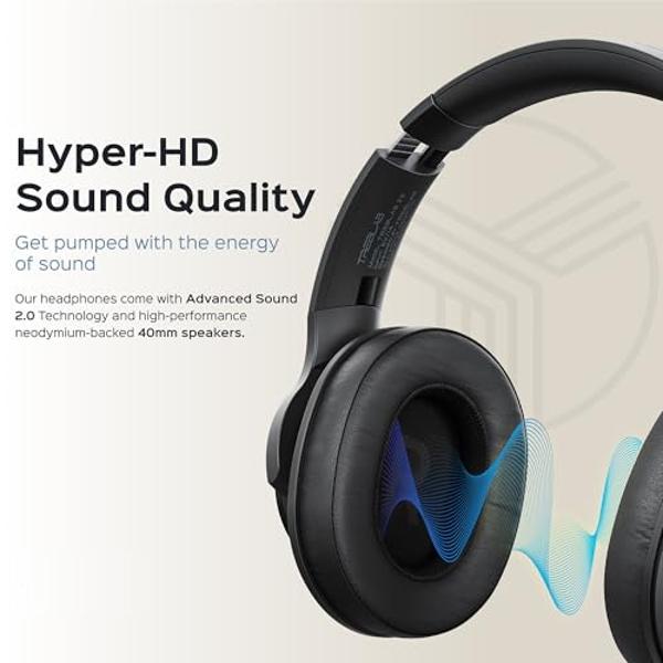 TREBLAB Z2 Active Noise Cancelling Workout Headphones - Signature-HD Sound, Deep Bass, 35H Battery, Comfortable, Foldable Over Ear Bluetooth Headphones Wireless. for Gym, Sport, Tr