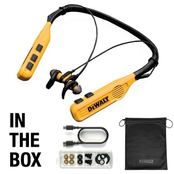 DEWALT Heavy Duty 2-in-1 Neckband Bluetooth Headphones w/Built-in Speakers, Jobsite Wearable Speaker & Around Neck Headphones, Wireless Bluetooth Headset, 60+ Hrs Hands-Free Music/
