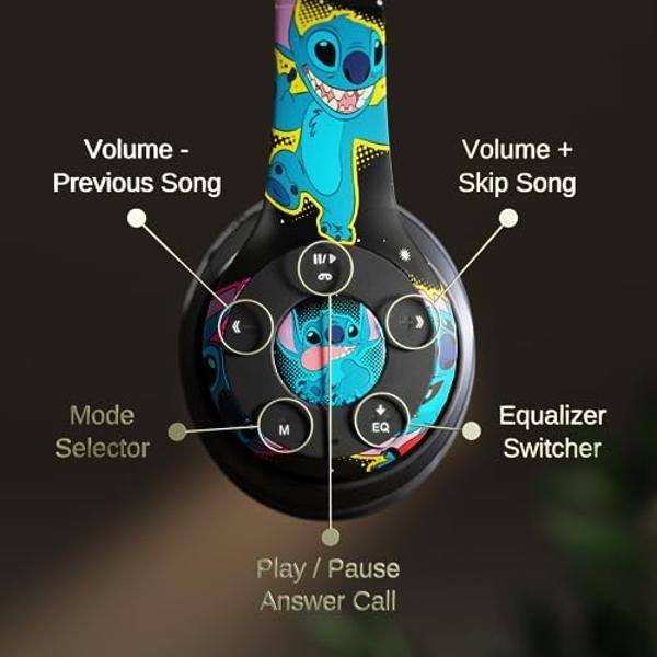 Disney Lilo & Stitch Bluetooth Over-Ear Headphones, Wireless Foldable Headset with Built-in Microphone - Lilo & Stitch Design, for Adults and Kids, Comfortable Auriculares: Electro