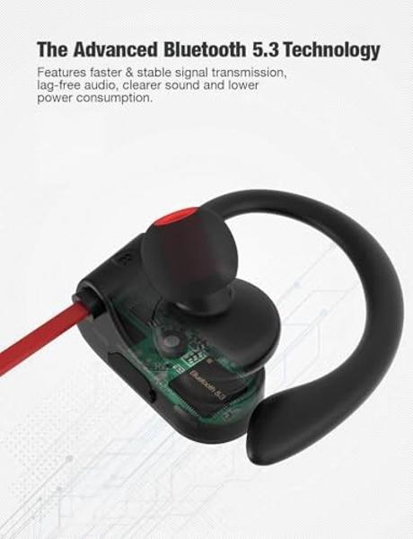 Otium Bluetooth Headphones, Wireless Earbuds IPX7 Waterproof Sports Earphones with Mic HD Stereo Sweatproof in-Ear Earbuds Gym Running Workout 15 Hour Battery Sound Isolation Heads