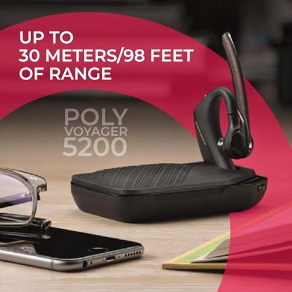 Plantronics Voyager 5200 Bluetooth Headset Bundle - Noise Canceling Wind Blocking Mic for Calls, Zoom Meetings, 6 Hours Rechargeable Battery, Travel Charging Case Included 203500-1