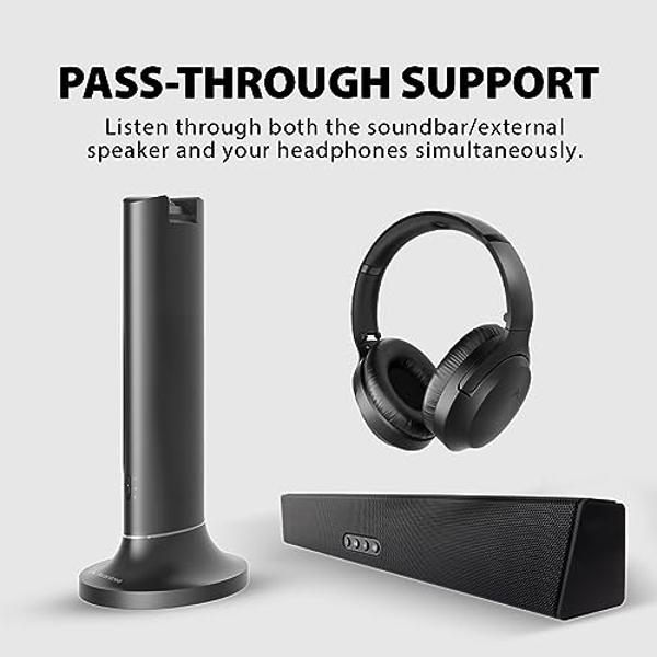 Avantree Opera - Wireless Headphones for TV Watching with Clear Dialogue, Compatible with TVs Equipped with Optical or AUX Audio Output Ports, Passthrough, Enhanced Volume & Comfor