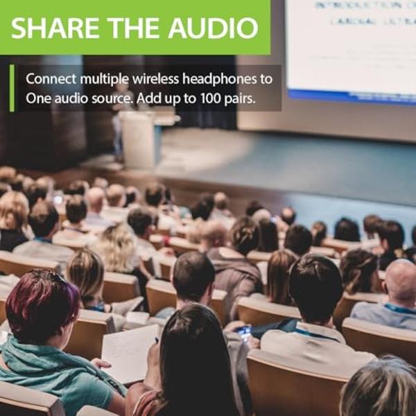 Avantree Quartet - 4 Wireless Headphones & 1 Transmitter for Multiple Group Listening Scalable to 100 with No Lip-Sync Delays for TV Watching, Silent Discos, Hearing Assistance in 