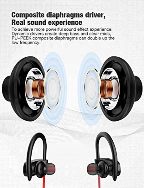 Otium Bluetooth Headphones, Wireless Earbuds IPX7 Waterproof Sports Earphones with Mic HD Stereo Sweatproof in-Ear Earbuds Gym Running Workout 15 Hour Battery Sound Isolation Heads