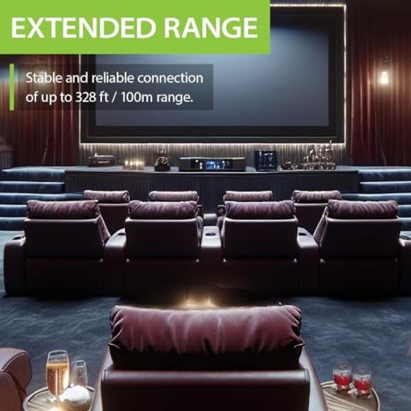 Avantree Quartet - 4 Wireless Headphones & 1 Transmitter for Multiple Group Listening Scalable to 100 with No Lip-Sync Delays for TV Watching, Silent Discos, Hearing Assistance in 
