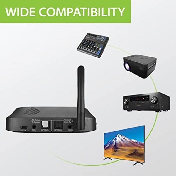 Avantree Quartet - 4 Wireless Headphones & 1 Transmitter for Multiple Group Listening Scalable to 100 with No Lip-Sync Delays for TV Watching, Silent Discos, Hearing Assistance in 