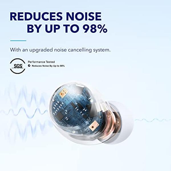soundcore by Anker Space A40 Adaptive Active Noise Cancelling Wireless Earbuds, Reduce Noise by Up to 98%, Ultra Long 50H Playtime, Hi-Res Sound, App Customization, Wireless Charge