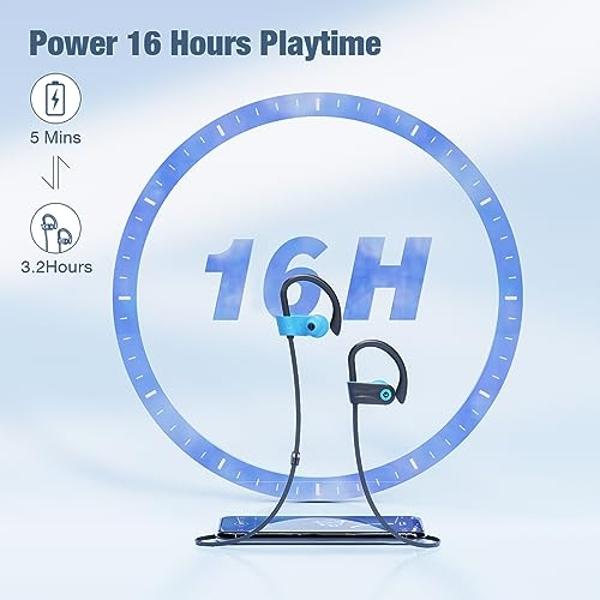 Boean Bluetooth Headphones, Bluetooth 5.3 Wireless Headphones with 16 Hours Playtime, Stereo Bass IPX7 Waterproof Over Ear Earphones for Workout and Sports Running