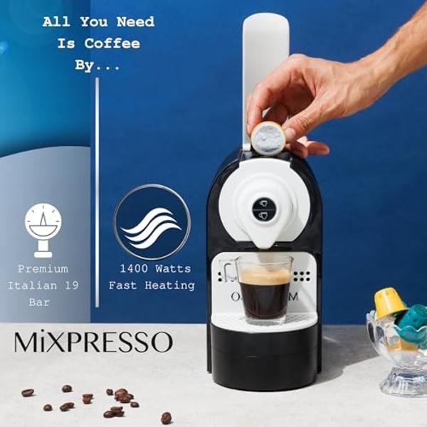 Mixpresso Black Espresso Machine for Nespresso Compatible Capsule, Single Serve Coffee Maker Programmable for Espresso Pods, Premium Italian 19 Bar High Pressure Pump 27oz 1400w Bl