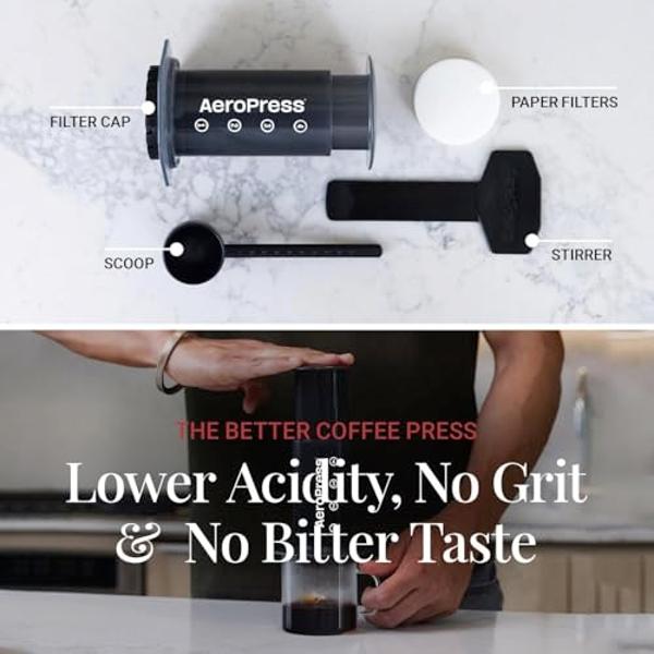 AeroPress Original Coffee Press – 3 In 1 Brew Method Combines French Press, Espresso, Full Bodied Coffee Without Grit or Bitterness, Small Portable Coffee Maker for Camping & Trave