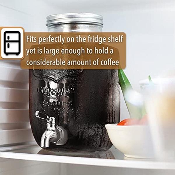 BTaT- Cold Brew Coffee Maker, 1 Gallon Mason Jars Drink Dispenser, Gallon Cold Brew Coffee Maker, Iced Tea Maker, Cold Brew Coffee Carafe, Beverage Dispenser, Glass Dispenser, Cold