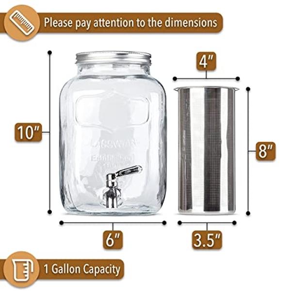 BTaT- Cold Brew Coffee Maker, 1 Gallon Mason Jars Drink Dispenser, Gallon Cold Brew Coffee Maker, Iced Tea Maker, Cold Brew Coffee Carafe, Beverage Dispenser, Glass Dispenser, Cold