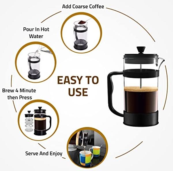 Utopia Kitchen 34 Ounce 1 Liter French Press Coffee Maker, Tea Maker, Travel Coffee Presses, Heat Resistant Thickened Borosilicate Coffee Pot for Camping Travel Gifts, Black Pack o
