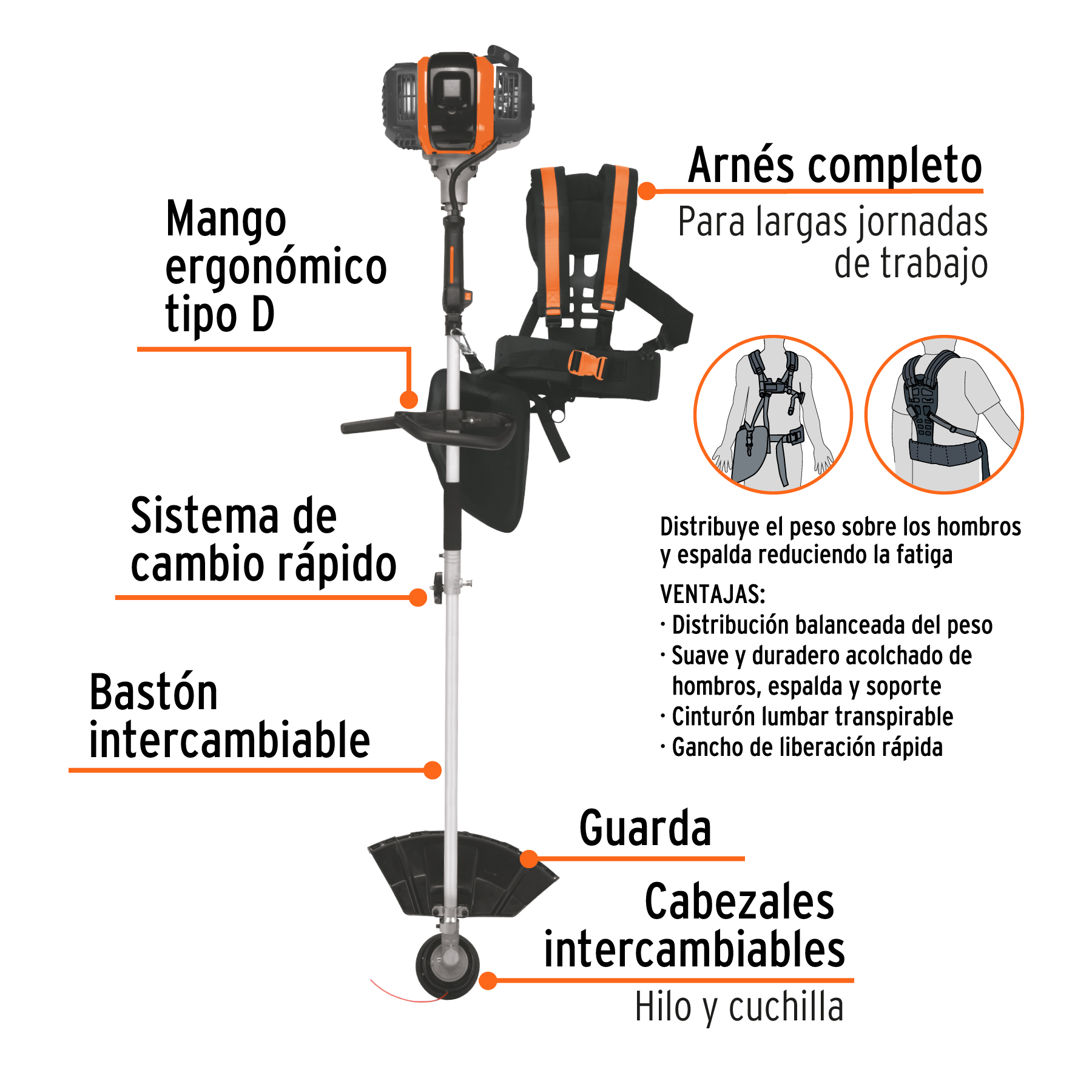 Desbrozadora multifuncional 4 en 1, a gasolina 45 cc, Truper