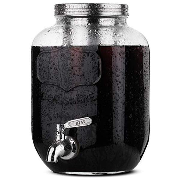 BTaT- Cold Brew Coffee Maker, 1 Gallon Mason Jars Drink Dispenser, Gallon Cold Brew Coffee Maker, Iced Tea Maker, Cold Brew Coffee Carafe, Beverage Dispenser, Glass Dispenser, Cold