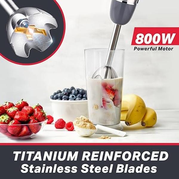 Mueller Multistick 800W 4-in-1 Immersion Blender Handheld, 12 Speed Hand Mixer - Turbo Boost, Heaviest Duty Copper Motor, Titanium Blades Hand Blender, Milk Frother Wand, Whisk, Be