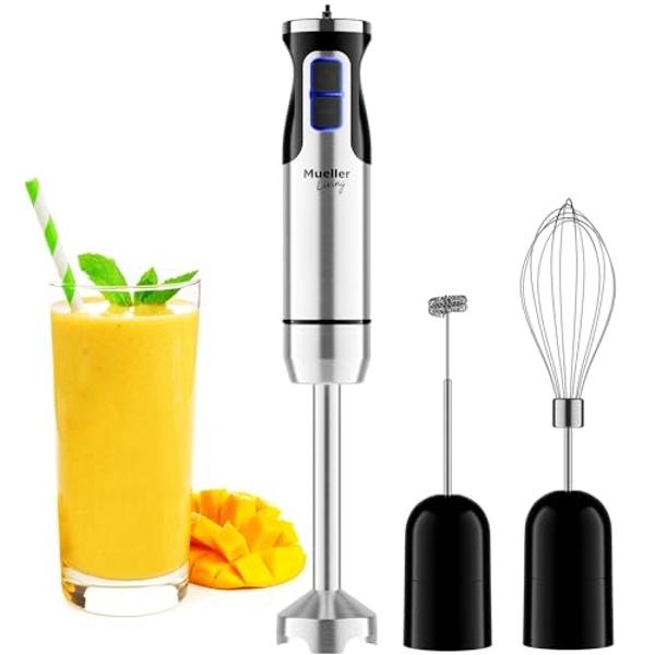 Mueller Immersion Blender Handheld - 8 Speed Stainless Steel Electric Hand Blender, 3 in 1 Emulsion Blender Handheld with Turbo Mode, Stick Blender Emulsifier for Kitchen for Soup,