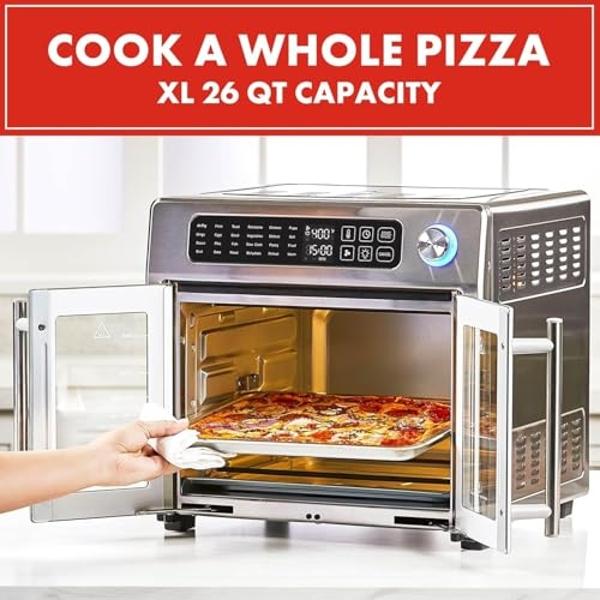 Emeril Lagasse Extra Large French Door Air Fryer Toaster Oven Combo, 24 Cooking Functions and Digital Controls, 7 Accessories Included, Stainless Steel Finish, 26QT Capacity
