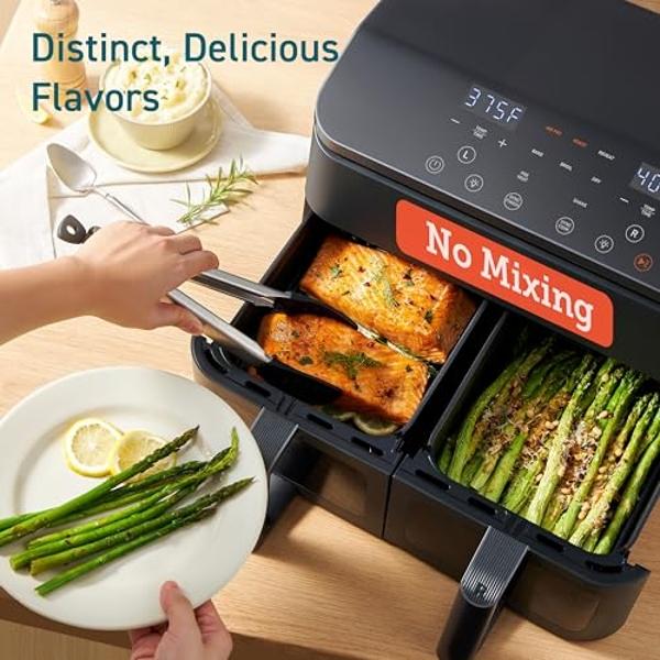 COSORI 9Qt 10-in-1 Dual Air Fryer, Fresh Balanced Meals for Family and Children with Double Baskets, Sync Cook & Finish to Bake, Roast, Reheat, Broil & 130 Recipes for Easy Cooking
