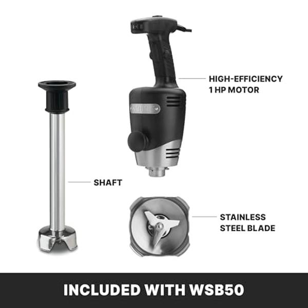 Waring Commerical WSB50 Big Stix Heavy Duty Immersion Blender, 12" Removable Shaft, 1 HP/700 Watt Variable Speed Motor, 120V, 5-15 Phase Plug,Black/Silver