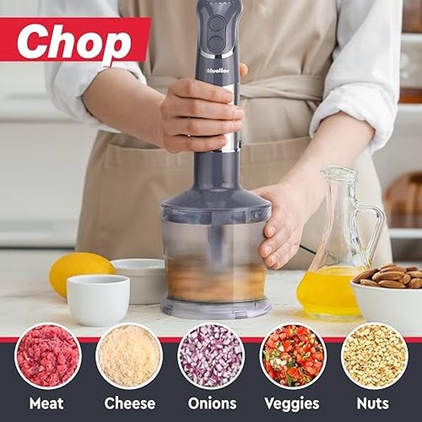 Mueller Multistick 800W 4-in-1 Immersion Blender Handheld, 12 Speed Hand Mixer - Turbo Boost, Heaviest Duty Copper Motor, Titanium Blades Hand Blender, Milk Frother Wand, Whisk, Be