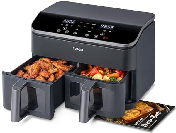 COSORI 9Qt 10-in-1 Dual Air Fryer, Fresh Balanced Meals for Family and Children with Double Baskets, Sync Cook & Finish to Bake, Roast, Reheat, Broil & 130 Recipes for Easy Cooking