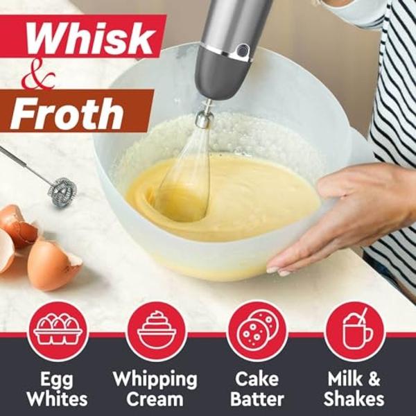 Mueller Multistick 800W 4-in-1 Immersion Blender Handheld, 12 Speed Hand Mixer - Turbo Boost, Heaviest Duty Copper Motor, Titanium Blades Hand Blender, Milk Frother Wand, Whisk, Be