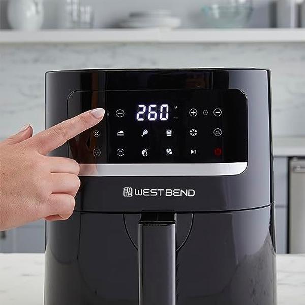 West Bend Compact Air Fryer 5-Quart Capacity with Digital Controls and 10 Cooking Presets, Nonstick Frying Basket, 1500-Watts, Black