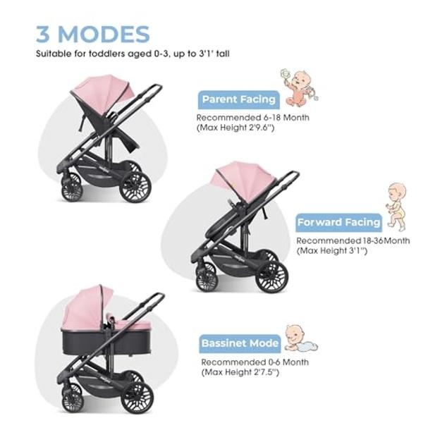 newyoo Baby Stroller, Infant Bassinet Strollers w Convertible/Reversible Seat & Cup Holder, Coches para Bebes, 2 in 1 Rear-Facing Pram from Newborn to Toddler, One-Hand Easy Fold, 