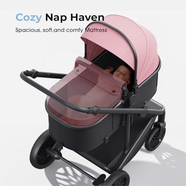 newyoo Baby Stroller, Infant Bassinet Strollers w Convertible/Reversible Seat & Cup Holder, Coches para Bebes, 2 in 1 Rear-Facing Pram from Newborn to Toddler, One-Hand Easy Fold, 