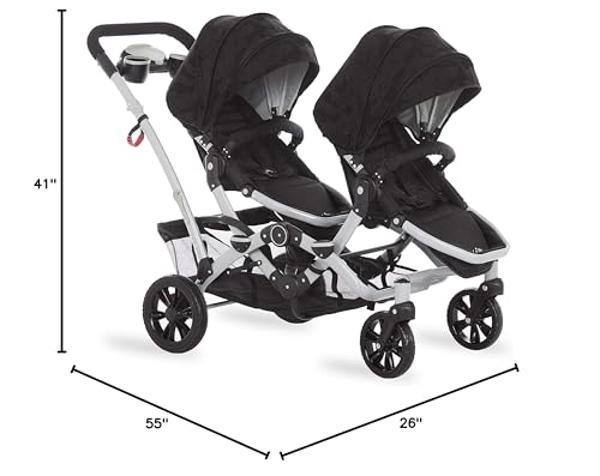 Dream On Me Track Tandem Double Umbrella Stroller in Black, Lightweight Double Stroller for Infant and Toddler, Multi-Position Reversible & Reclining Seats, Large Storage Basket an