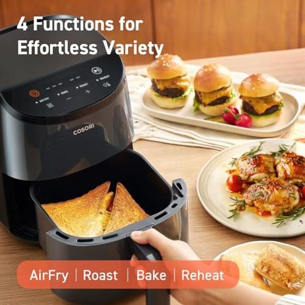 COSORI Air Fryer 2.1 QT, Small & Mini 4-in-1 airfryer Ideal for Simple Meals and Snack, Easy to Leftover Food to Crispy, Up to 97% Less Oil, 30 In-App Recipes, Nonstick & Dishwashe