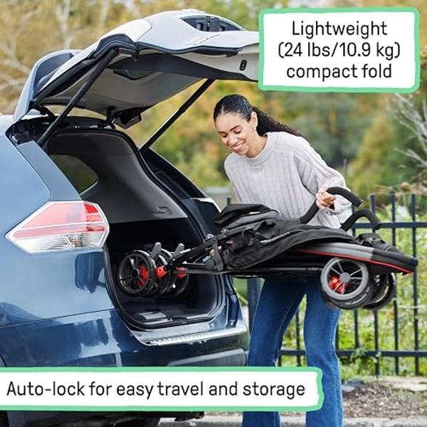 Summer Infant 3Dlite Wagon Convenience Stroller - Lightweight Stroller Wagon for Infants and Toddlers, Red and Black