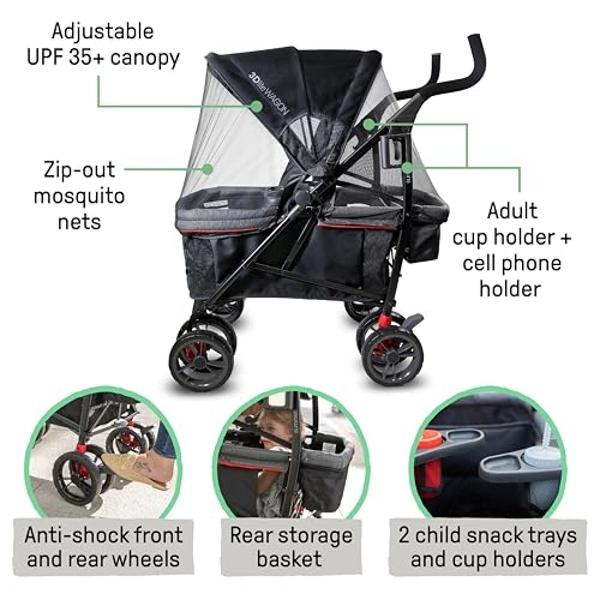 Summer Infant 3Dlite Wagon Convenience Stroller - Lightweight Stroller Wagon for Infants and Toddlers, Red and Black