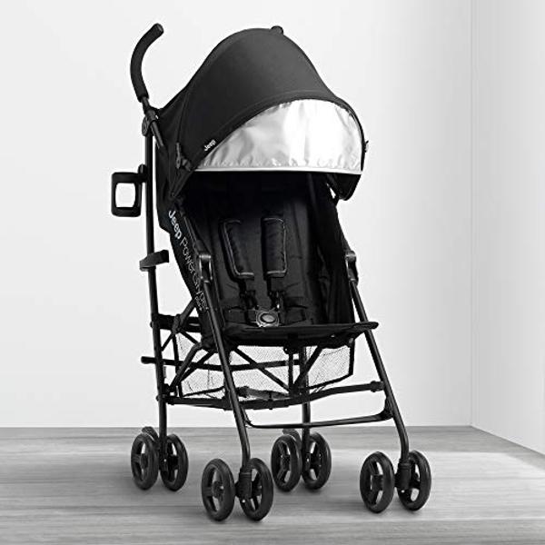Jeep PowerGlyde Plus Stroller by Delta Children Lightweight Travel Stroller with Smoothest Ride, Aluminum Frame, 4-Position Recline, Extra Large Storage Basket, Black
