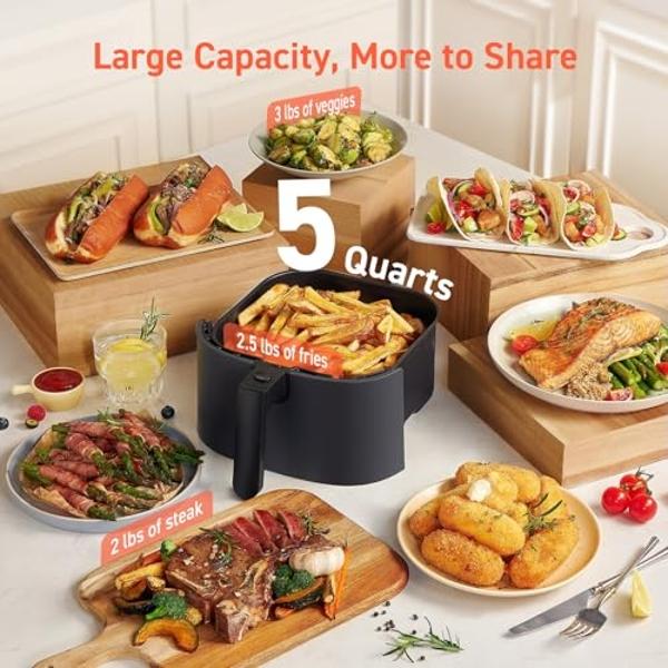 COSORI Air Fryer Pro 9-in-1, Compact 5QT, 450℉: Half Time & Chef-Grade Cook, One-Wipe Clean Glass Panel, 130+ In-App Recipes with Nutritional Info, Nonstick & Dishwasher-Safe Baske