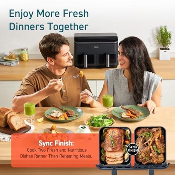 COSORI 9Qt 10-in-1 Dual Air Fryer, Fresh Balanced Meals for Family and Children with Double Baskets, Sync Cook & Finish to Bake, Roast, Reheat, Broil & 130 Recipes for Easy Cooking