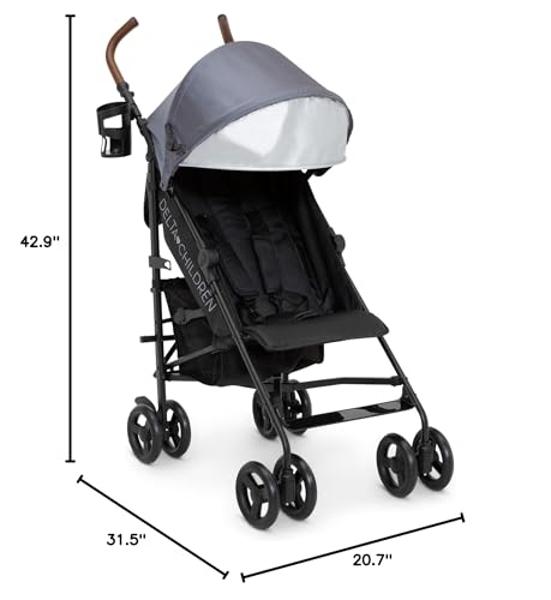 Delta Children 365 Plus Stroller - Lightweight Travel Stroller with Compact Fold, Iron