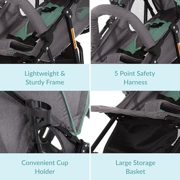 Dream On Me Vista Moonwalk Baby Stroller in Mint, Lightweight Infant Stroller with Compact Fold, Multi-Position Recline Umbrella Stroller with Canopy, Extra Large Storage and Cup H