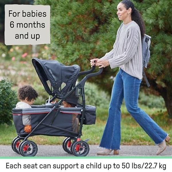 Summer Infant 3Dlite Wagon Convenience Stroller - Lightweight Stroller Wagon for Infants and Toddlers, Red and Black